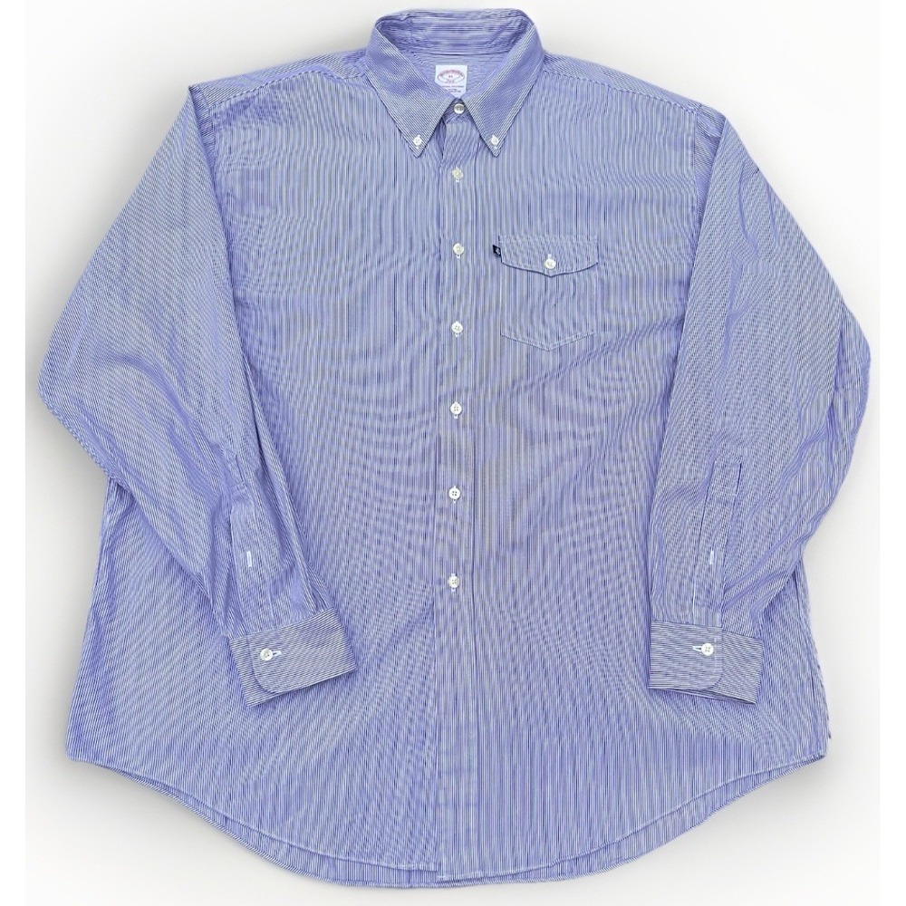 Brooks Brothers 346 Mens Shirt White Purple Striped Sz‎ XL Cotton Button down